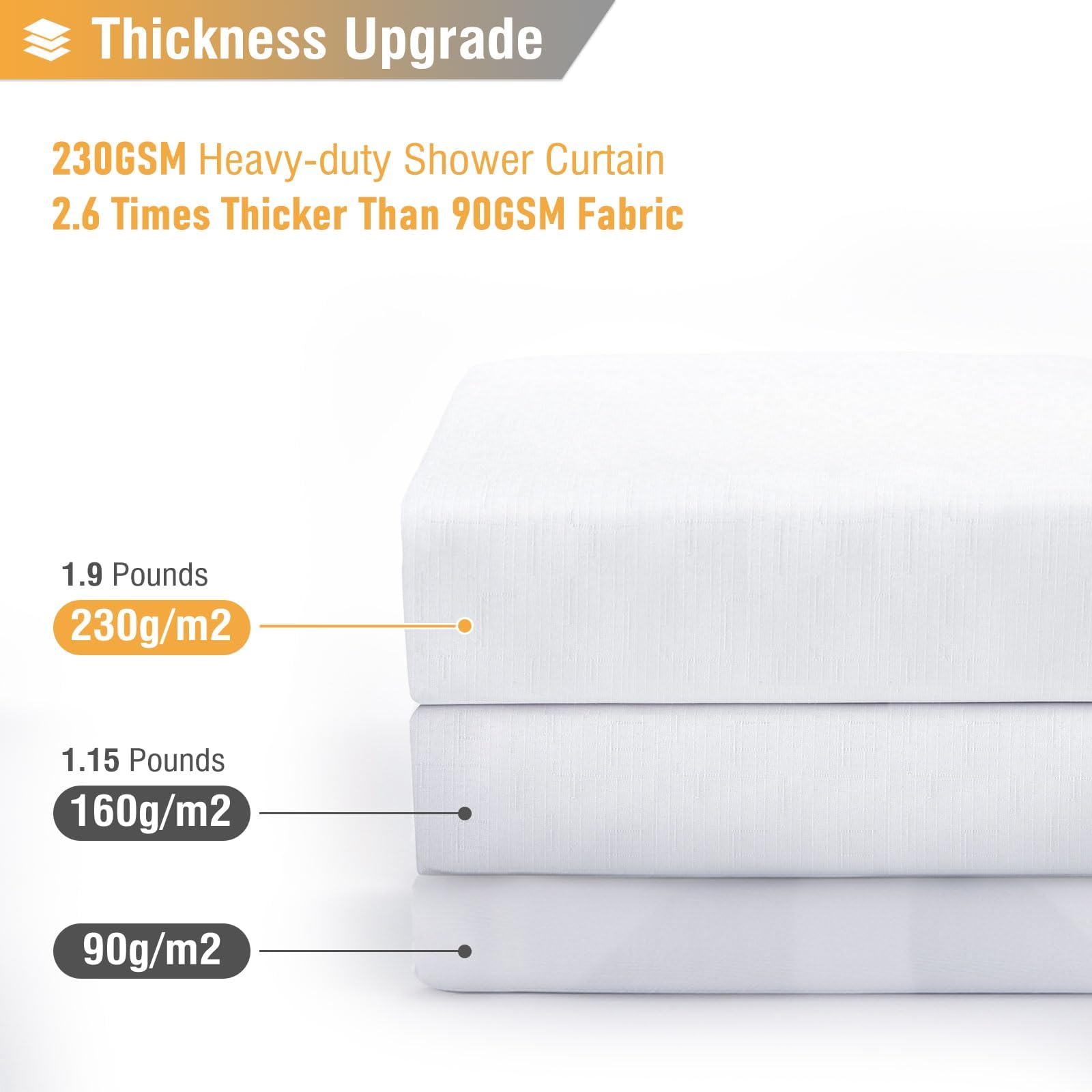 BTTN 92 x 182cm White Linen Shower Curtain, Narrow Stall Mildew Resistant Fabric Shower Curtain Set including 6 Plastic Hooks - Image 3