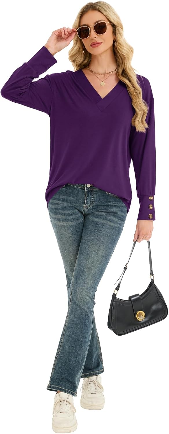 Women's Long Sleeve Shirts Spring Tunic Outfits 2026 Oversized V Neck Blouses Work Tops Business Basic Casual Tees - Image 5