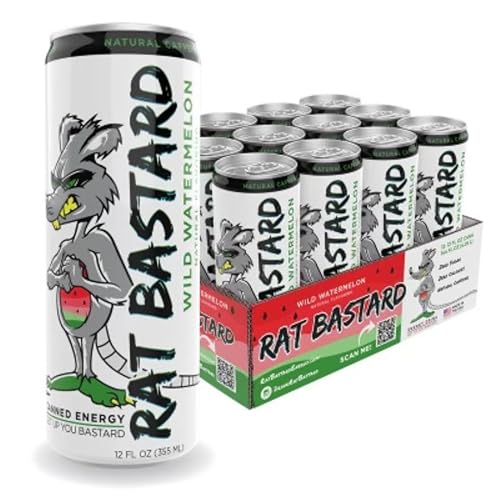 Miniatura 10 de RAT BASTARD Bebida energética - Bebida con cafeína sin azúcar, cafeína natural para aumentar la energía y la concentración, sabor a naranja sangre,
