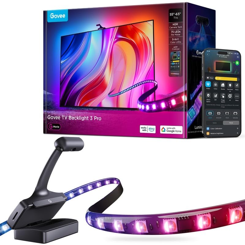 Govee T3 Pro TV Arkası Led Şerit Ambiyans Aydınlatma, TV Renk Senkronizasyonu 55-65 inç TV'ler ile Uyumludur