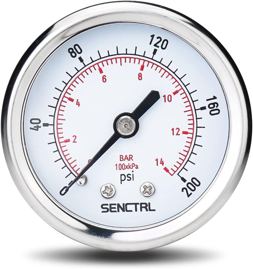 SENCTRL 0-200 PSI Pressure Gauge 2" Waterproof IP67 Stainless Steel 1/4 NPT Back Mount for Air Compressor Water Filter Tire Gauge