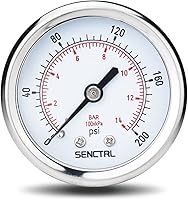 SENCTRL 0-200 PSI Pressure Gauge 2" Waterproof IP67 Stainless Steel 1/4 NPT Back Mount for Air Compressor Water Filter Tire Gauge