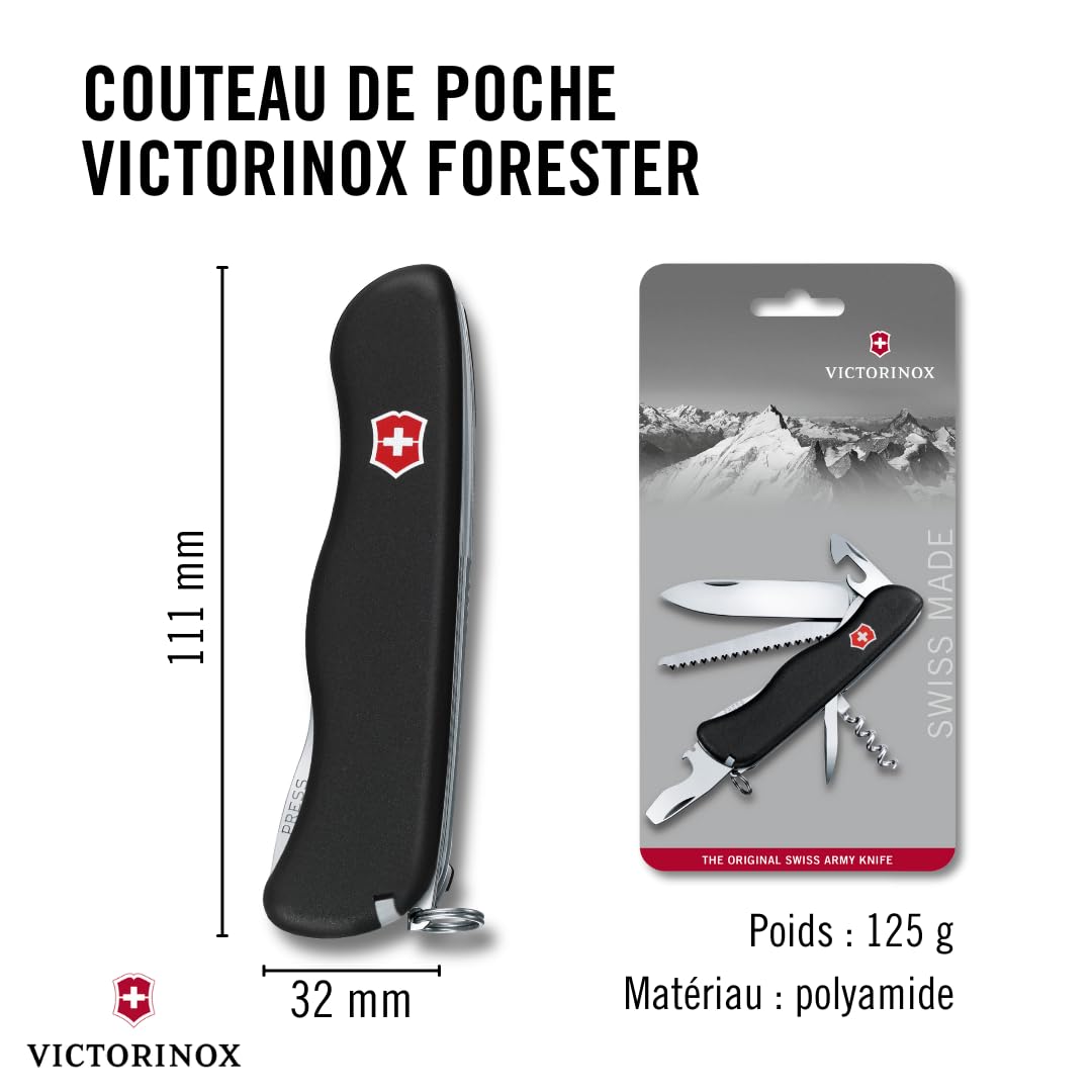 Victorinox, Forester, Couteau de Poche Suisse, Multifonction, Léger, 12 Fonctions, Grande lame, Ouvre-boîtes, Tournevis 3 mm, Blocable
