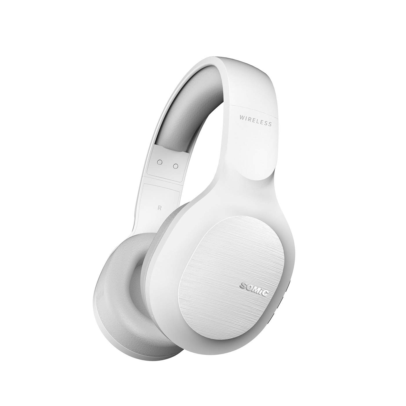 SOMIC Wireless Bluetooth Headphone with HI-FI Stereo, Soft Memory-Protein Earmuffs, 72H Playtime Over Ear Headset, Detachable Cat Ear On-Ear Headphones for Travel/Work/Class/Office MS300 White