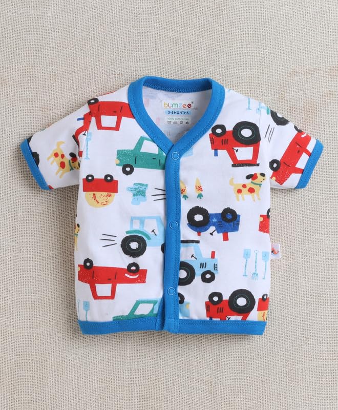 BUMZEE Baby Boys Cotton Pack of 3 Front Open Jablas Half Sleeves Blue & White - 0-3 Months (Peb10534B-blu) - Image 2 thumbnail