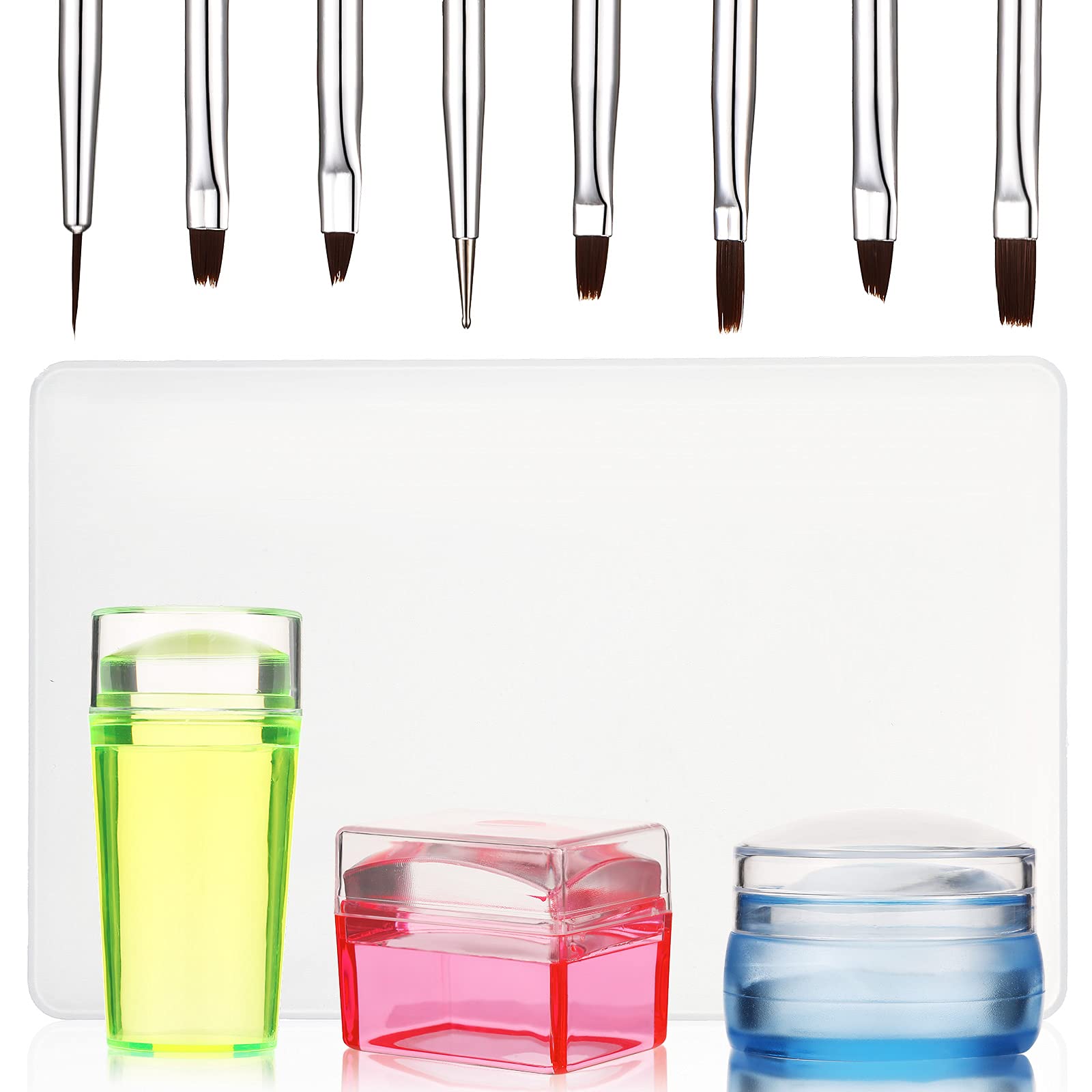 Leelosp 14 Pieces Clear French Tip Nail Stamp with Nail Art Brushes, Silicone Jelly Clear Stamper for Nails Include Gel Brush Polish Brushes for DIY Nail Decor