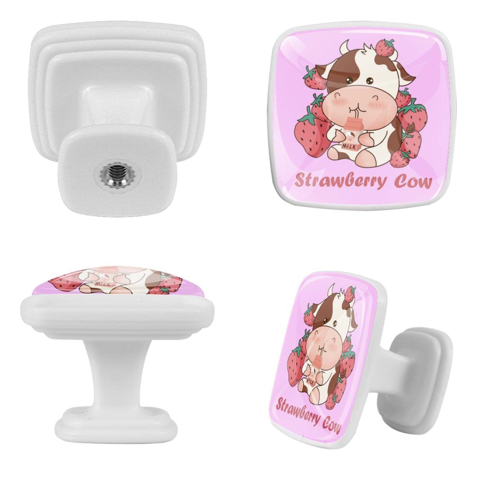 Boutons d'armoire vache rose et fraise lot de 12 poignées pour tiroir enfant