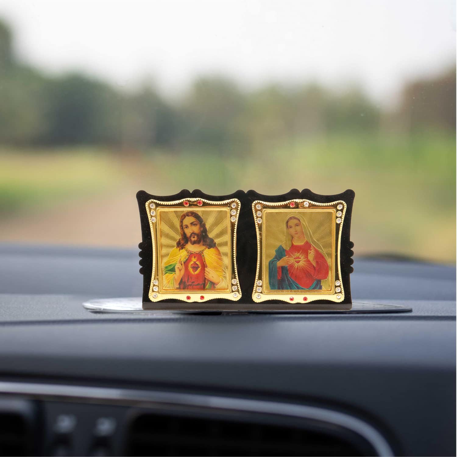 Spillbox Acrylic Photo Car Dahboard Accessories|Showpiece for Home Office | Religious Pooja Gift Living Room Decoration Home Décor- Acrylic Double (Jesus Mother Mary)