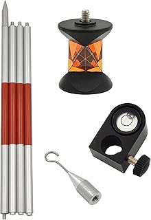 360 Degree Mini Prism with Pole, Hook, Level Bubble, GRZ101 Surveying Prism for Leica ATR Total Station, 1/4"-20 Thread