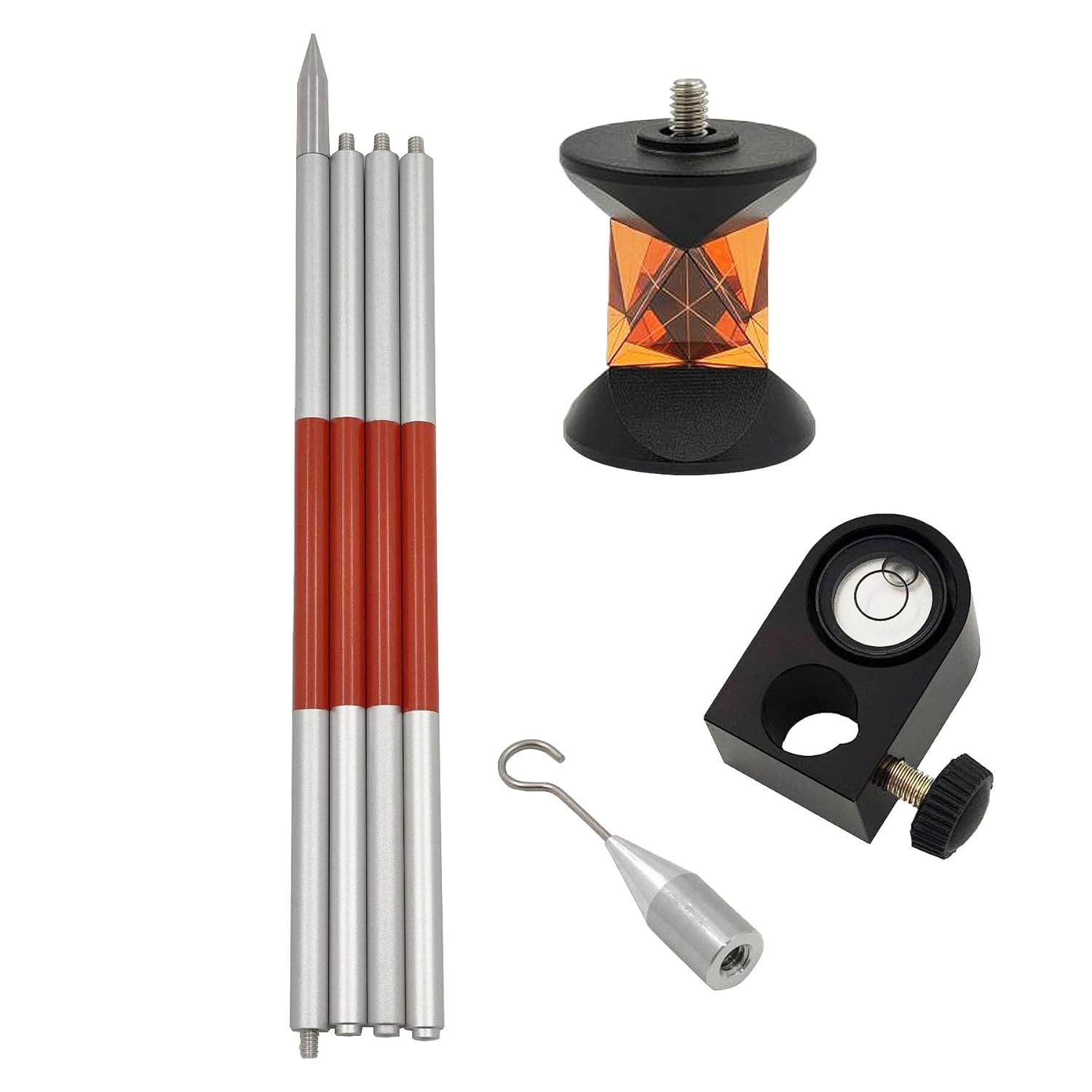 360 Degree Mini Prism with Pole, Hook, Level Bubble, GRZ101 Surveying Prism for Leica ATR Total Station, 1/4"-20 Thread