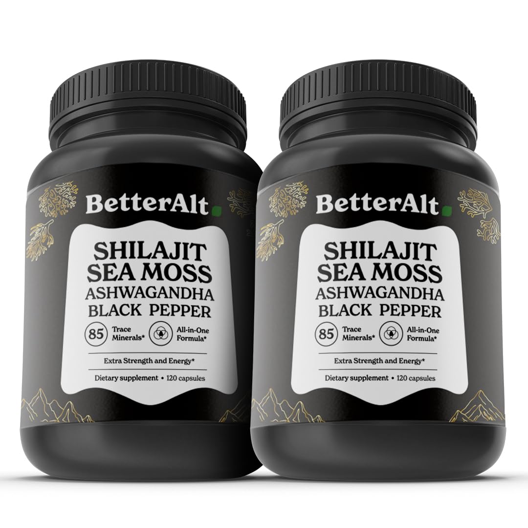 Better Alt Shilajit Sea Moss Capsules Pack of 2 with Ashwagandha &amp; Black Pepper Extract with 85+ Essential Minerals &amp; Antioxidants| Boosts Energy &amp; Metabolism - 120 Servings, 240 Capsules