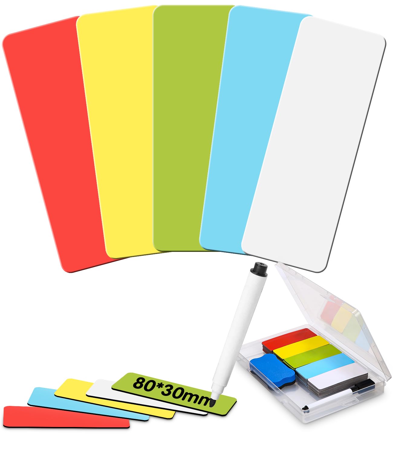 100 Etichette Magnetiche Scrivibili - 80x30 Mm, 5 Colori, Per Frigorifero E Lavagna