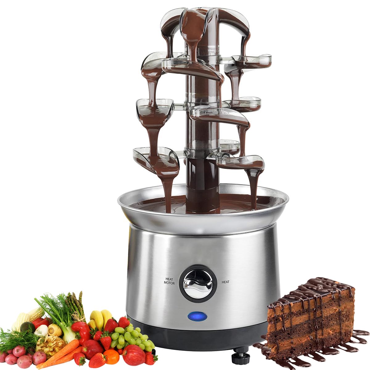 Fuente de chocolate, máquina eléctrica de fondue de 4 niveles, acero inoxidable, potencia de 170 W, capacidad de 1,2 kg, perfecta para fiestas, bodas, Navidad, cumpleaños