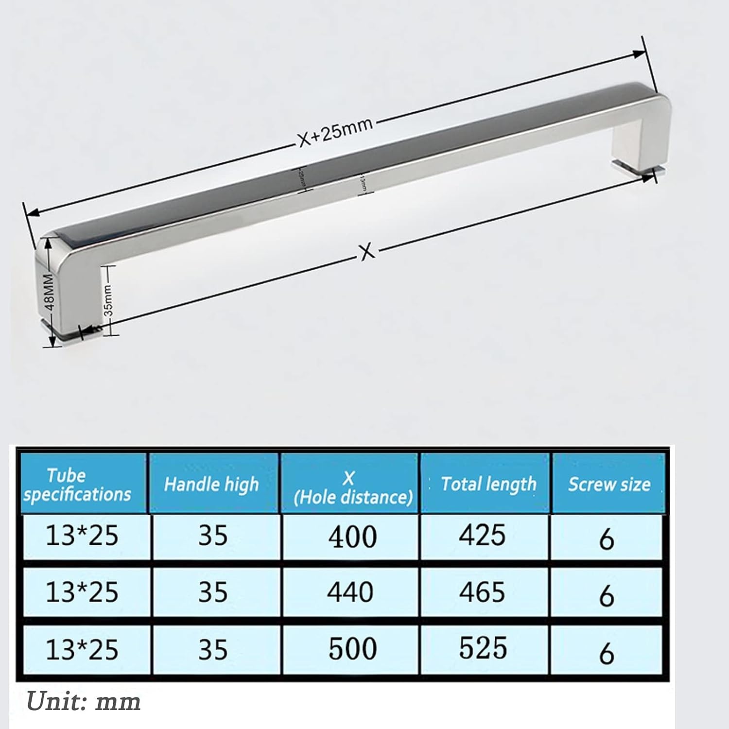 Single Shower Glass Door Handle Grab Bar Bathroom Door Knobs for Office Kitchen Doors Interior/Exterior Pull Handle (Size : 500mm)