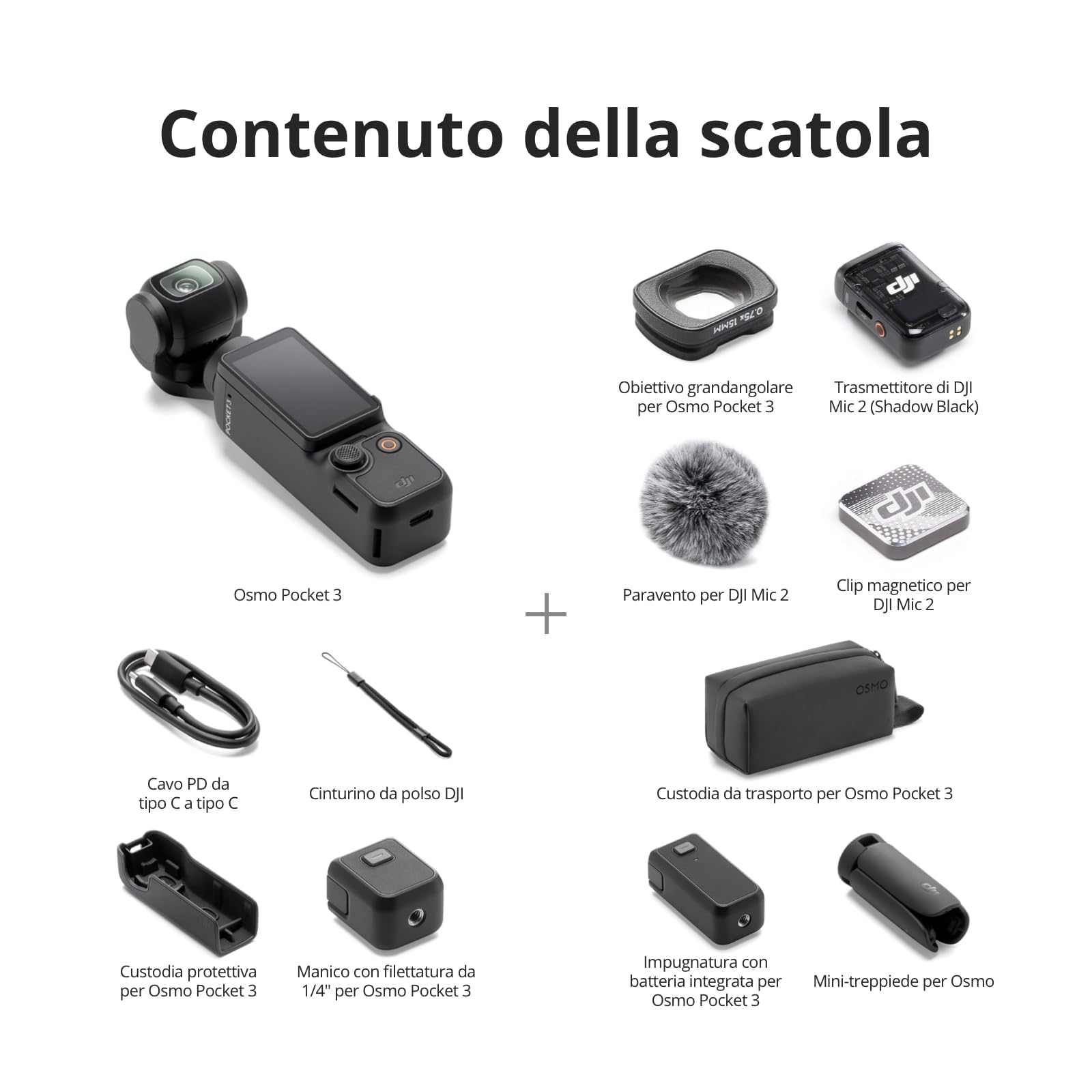 DJI Osmo Pocket 3 Creator Combo, fotocamera digitale con CMOS da 1'' e video 4K/120fps, stabilizzazione a 3 assi, microfono incluso, messa a fuoco rapida per vlogging, selfie e viaggi