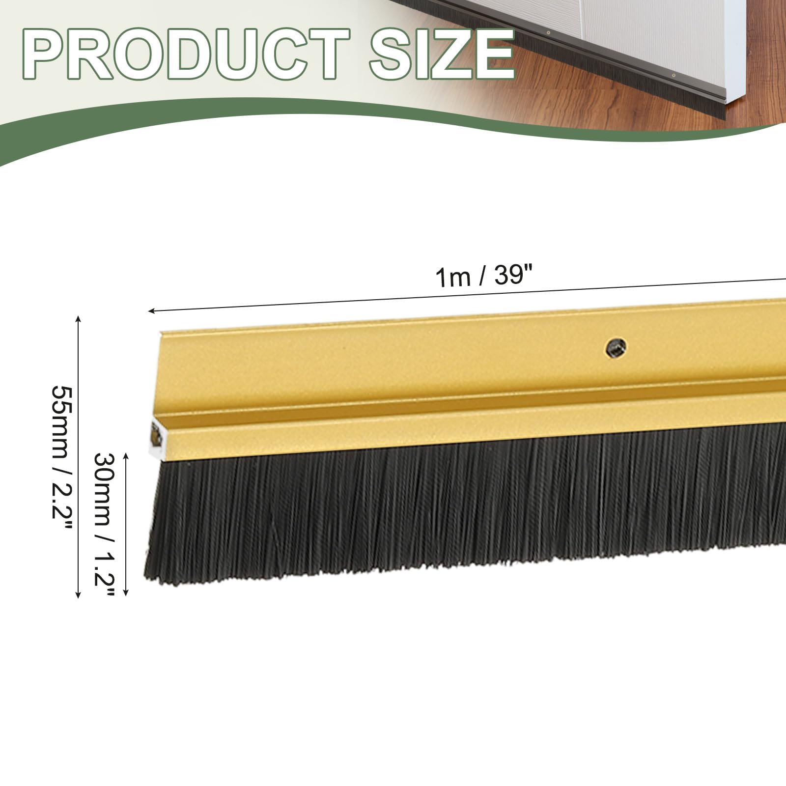 YELARXI Door Sweep Aluminum Alloy Brush Sweeps, 1.2 Inch Black PP Brush 39"L x 2.2"W Fit for Gaps of Door Bottom - Image 2