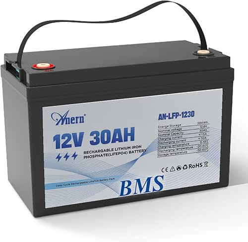 12V 30Ah LiFePO4 Lithium Battery, 5000+ Deep Cycles, Lightweight Rechargeable