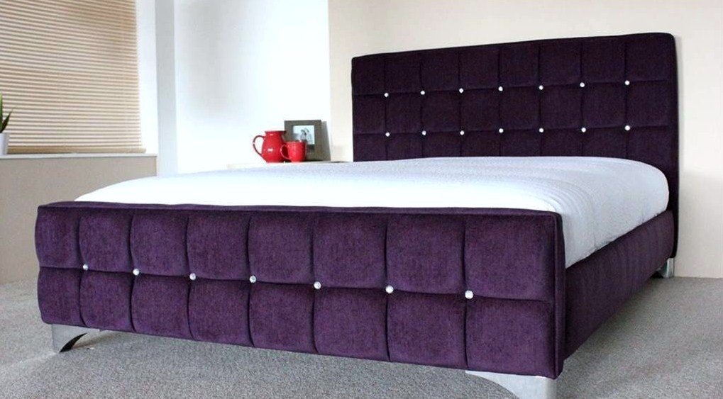 Venice chenille fabric upholstered bed frame diamante or fabric buttons UK made (charcoal grey, Double)