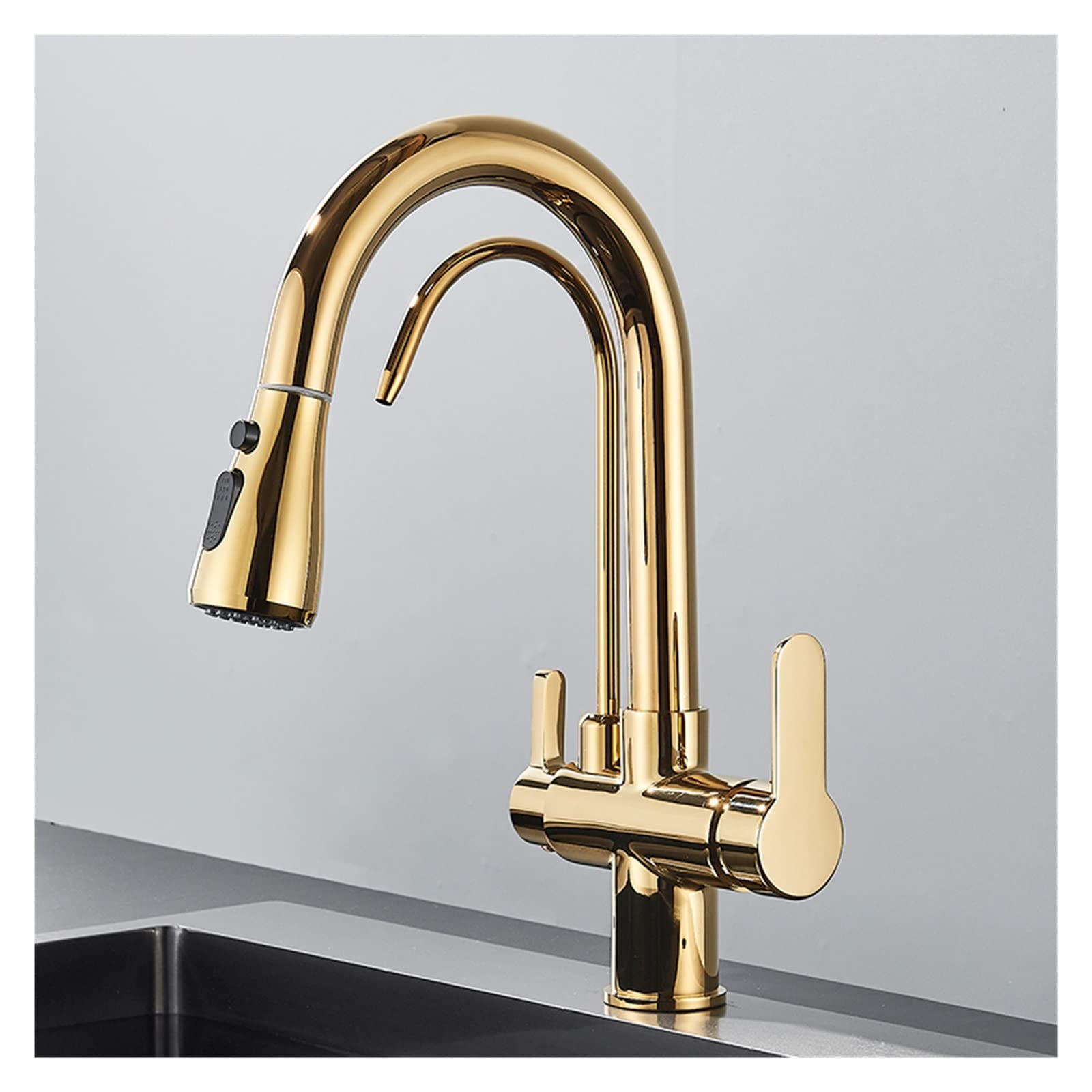 ZQFHSX Matte Black Kitchen Faucet with 360° PullOut Spray 3Way Water Filter Tap Stylish Sink Mixer for Modern Kitchens (ZX PHD2Z)