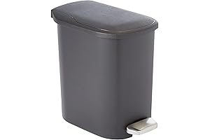 Amazon Basics Compact Bathroom Small Plastic Rectangular Trash Can with Steel Pedal...