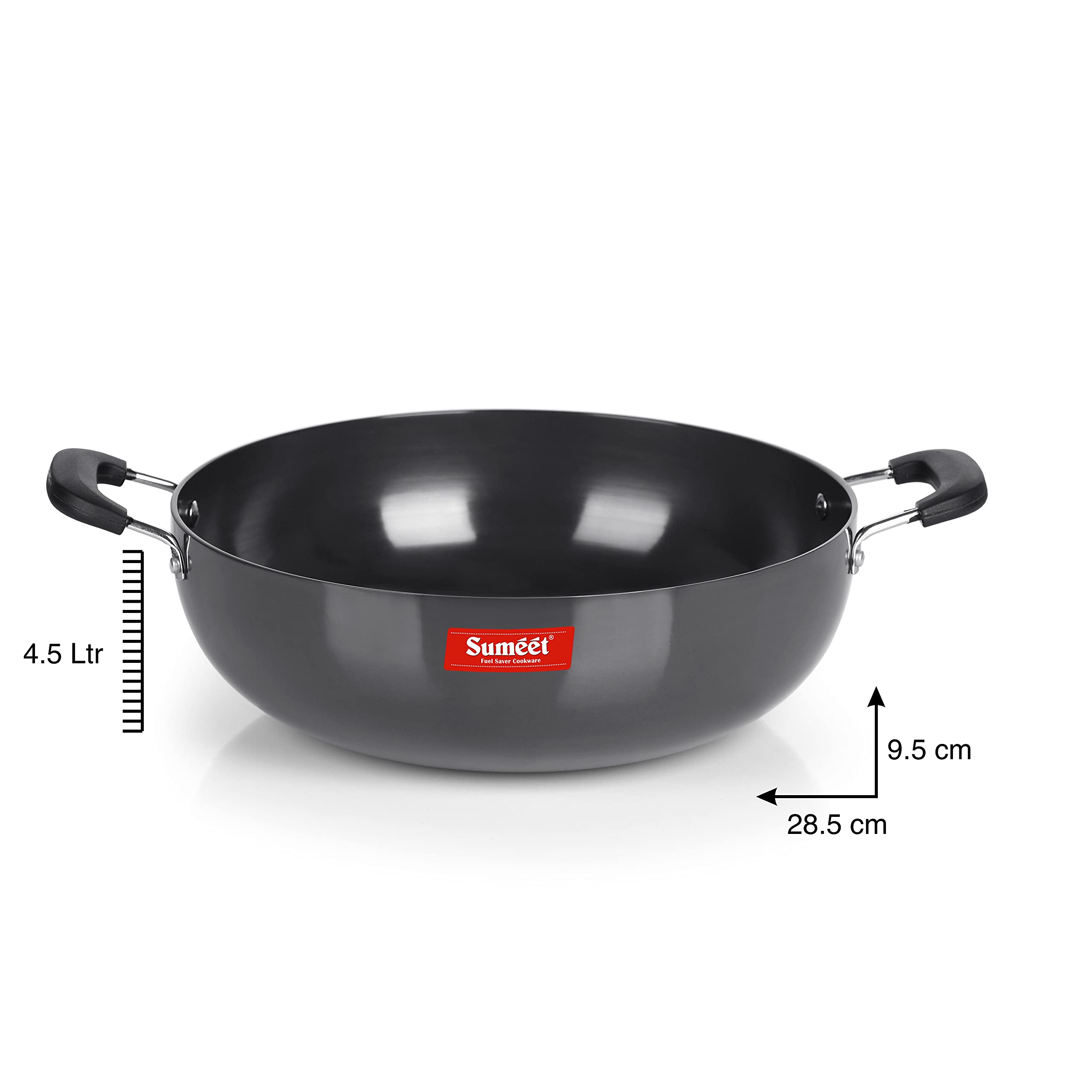 Sumeet 3mm Hard Anodized Aluminium Deep kadai, Big Size No.-15 (28.5cm Dia. 4.5 L Capacity, Black) - Image 4 thumbnail