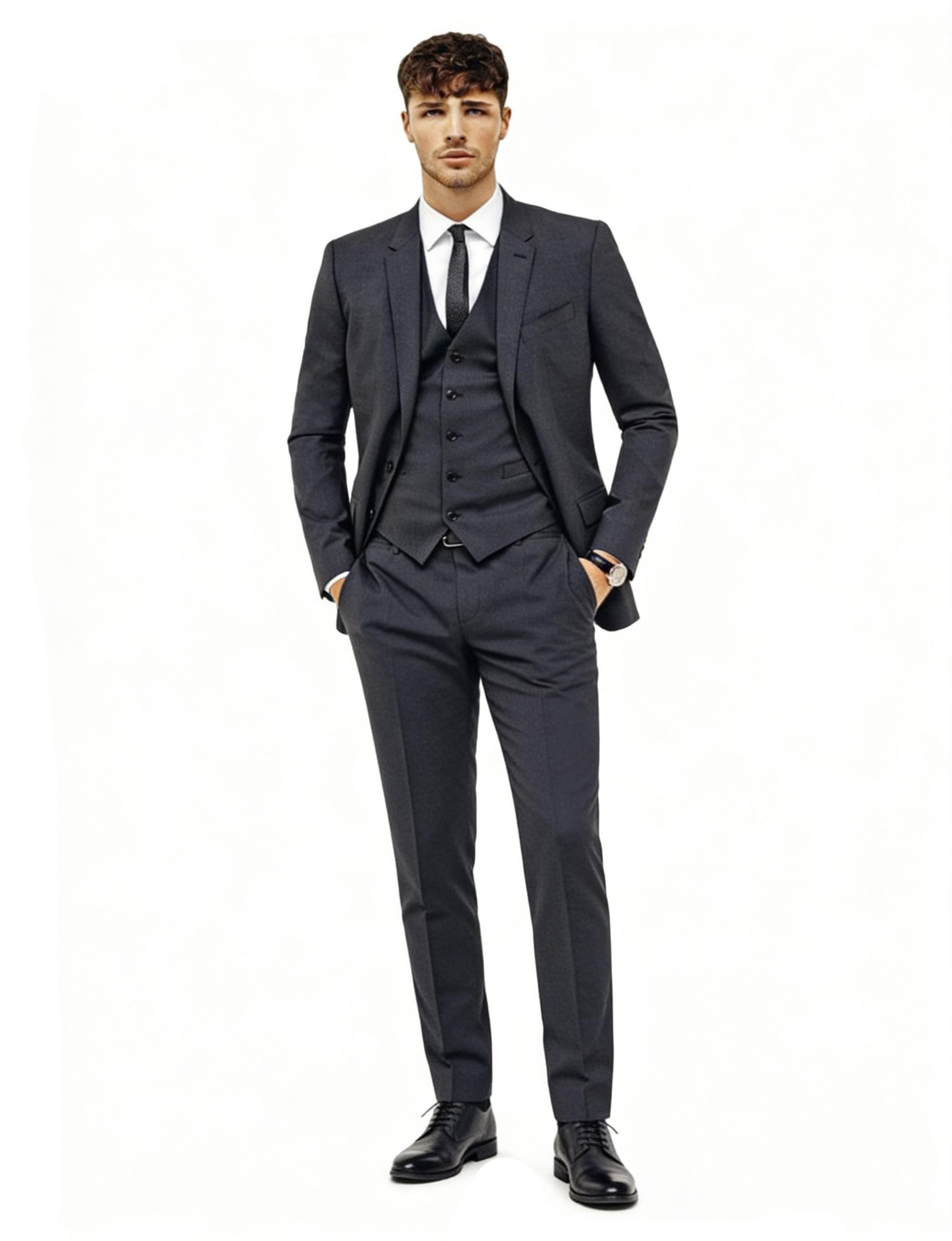 Veste Blazer Homme à Boutonnage Simple et Revers Cranté