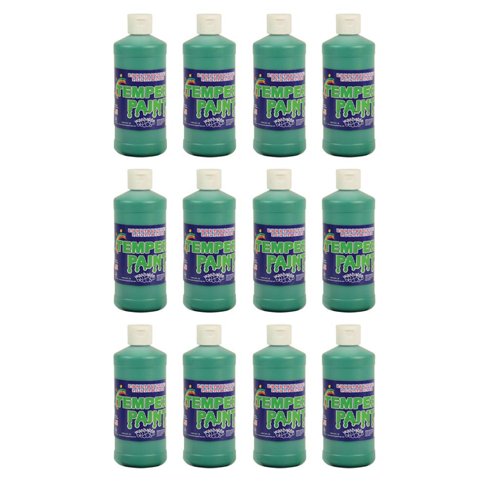 Constructive Playthings Washable Tempera Paint for Kids, Classroom Painting Supplies, Set of 12 Pints, Green