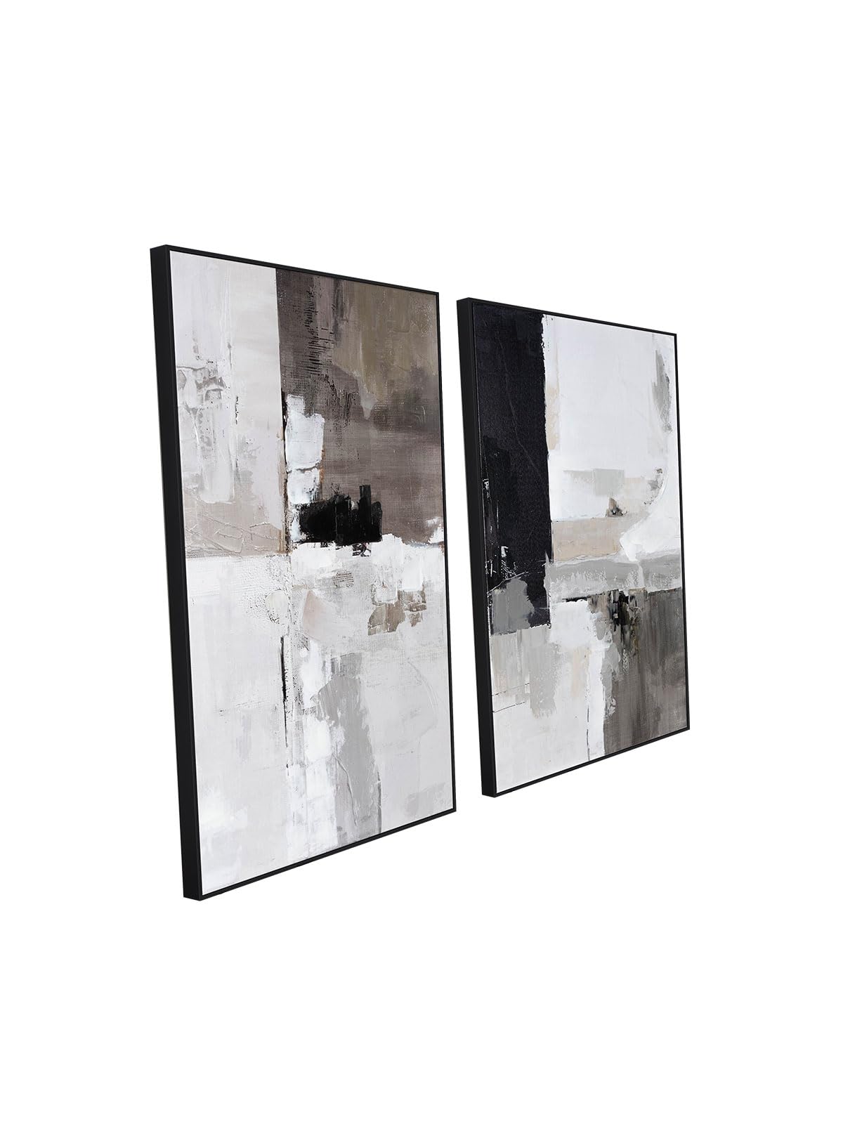 SAFERRYHOME Set of 2 Modern Grey and Black Abstract Wall Art - Framed Canvas Paintings for Living Room, Bedroom, Office Décor - 24x36 Inches Each