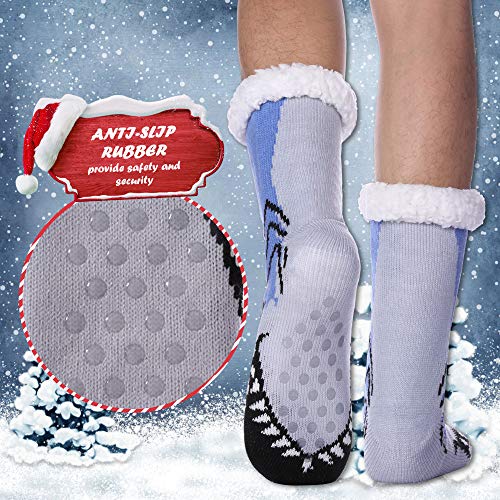 DYW Mens Slipper Socks Animal Fuzzy Non Slip Fluffy Winter Warm Soft Thick Fleece lined Thermal Home Socks3