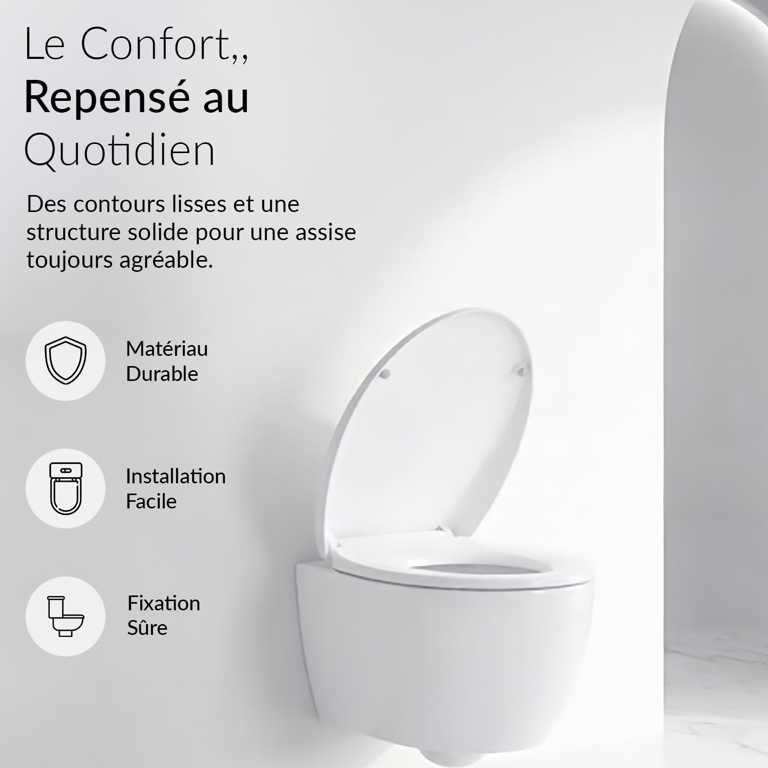 Abattant WC Rond à Fermeture Douce – Blanc – Siège de Toilette avec Fixations Incluses – Facile à Installer – Design Universel – Confort et Hygiène – Pour Salle de Bain Moderne