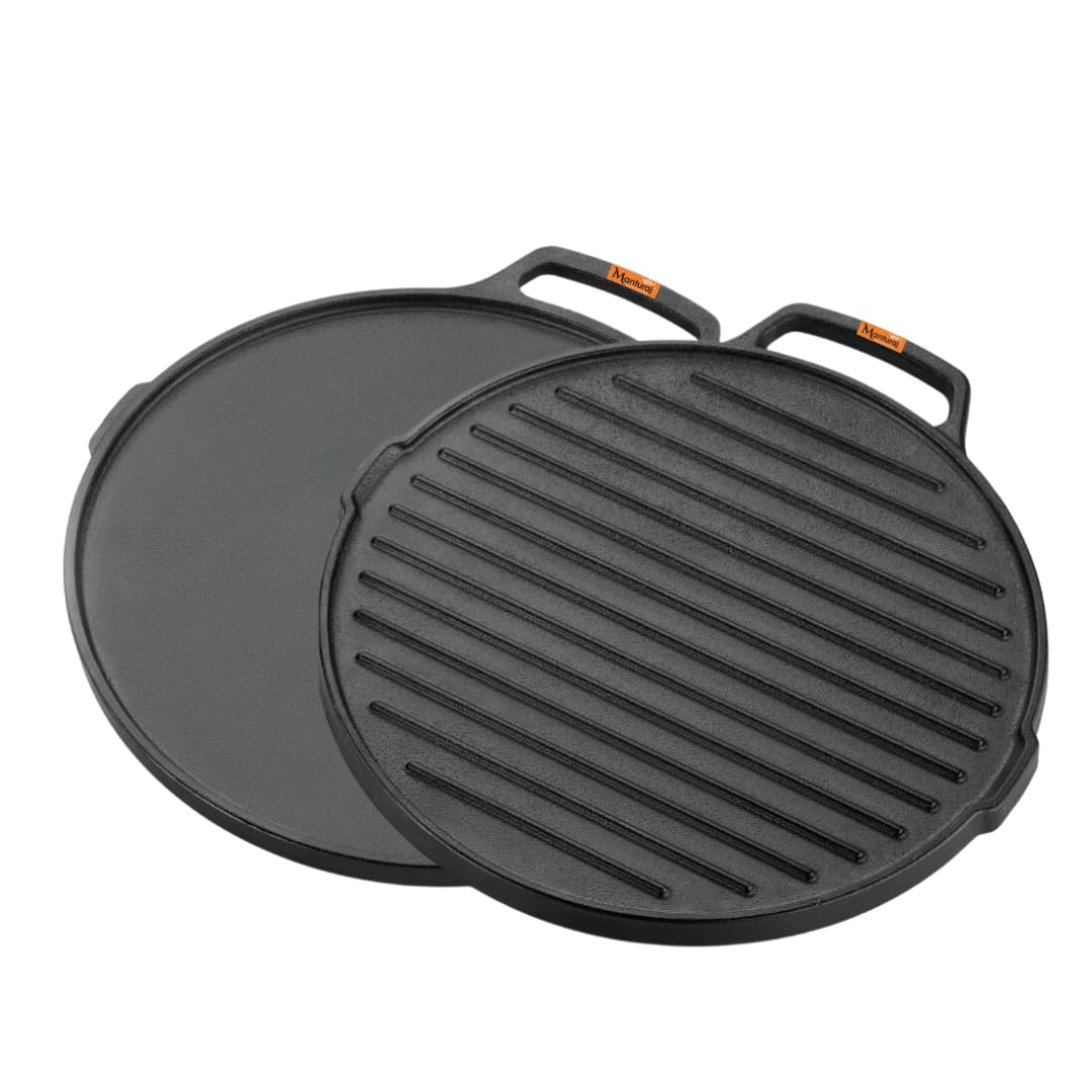 Buy MANTURAJ PreSeasoned Cast Iron 2 in 1 Grill and Griddle Pan Cast
