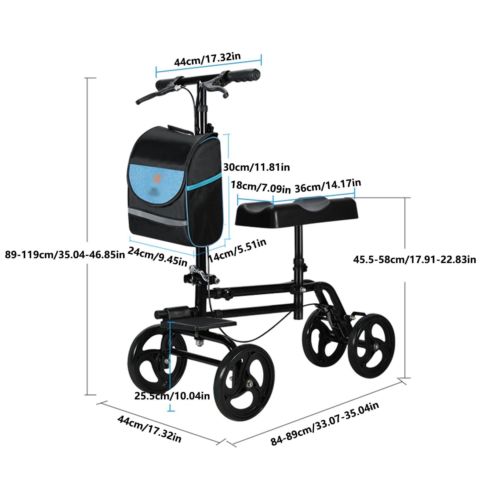 Chodzik Rollator Chodzik na kółkach dla seniorów z wyściełanym siedziskiem, regulacją wysokości, chodzikiem na 8-calowych kołach, składaną lekką pomocą w chodzeniu Pomoce do chodzenia(Black-A)