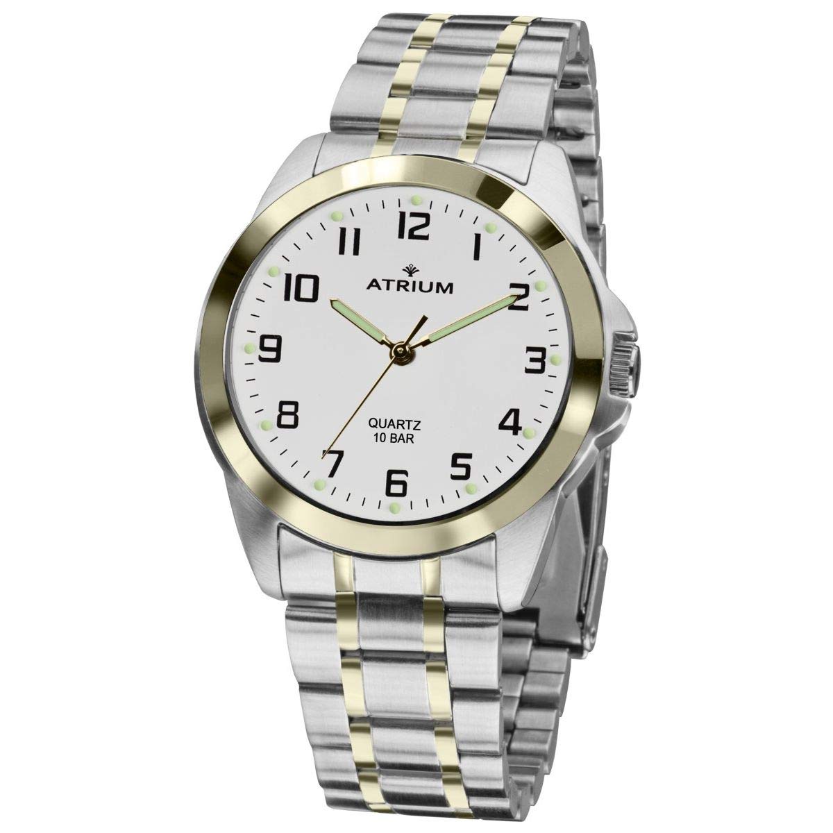 Atrium Damen Armbanduhr Edelstahl Silber Gold Analog Quarz – Klassische Damenuhr Edelstahlband & -Gehäuse 29 mm - 10 Bar wasserdicht, Leuchtzeiger, deutliches Zifferblatt weiß Armbanduhr Damen A24-40
