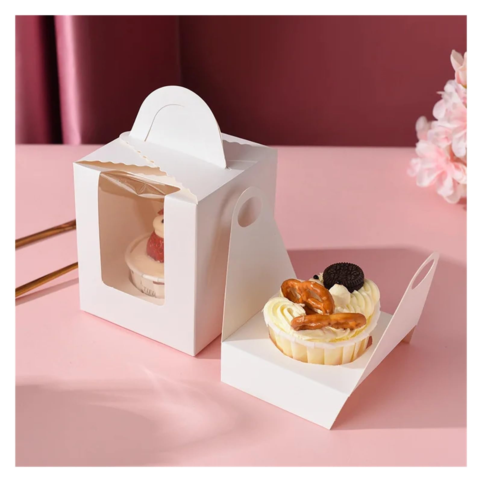 Pudełka na babeczki, Cake Boxes 50 pieces Candy Box For Cupcakes Cookies Desserts Pies Birthday Party Favors