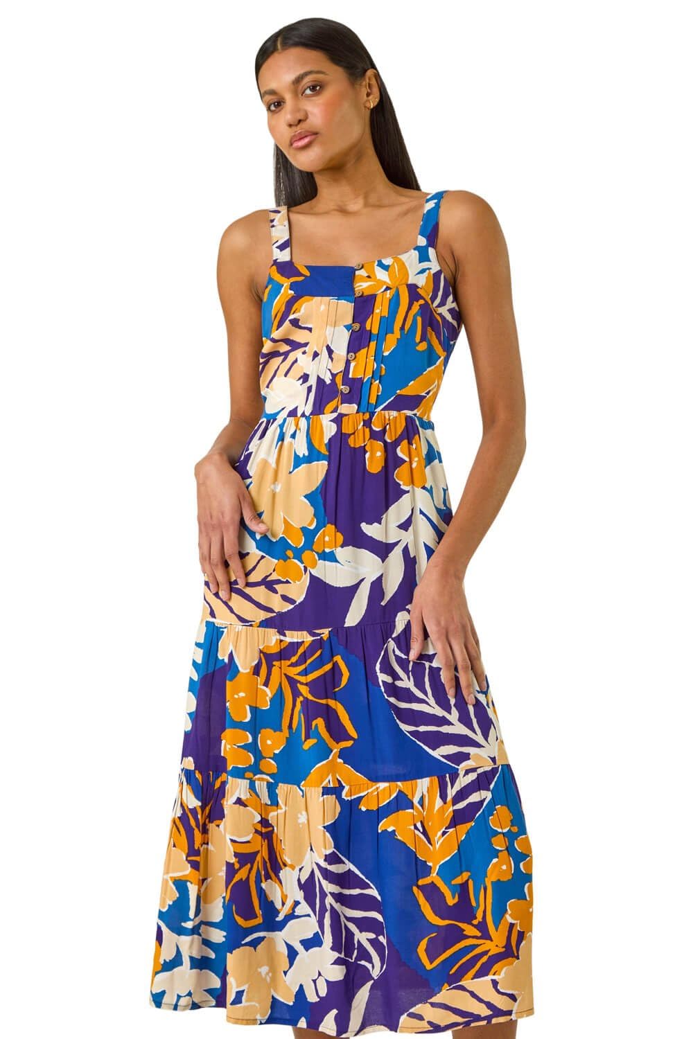 Roman Women's Blue Floral Midi Sundress In | : Size 20