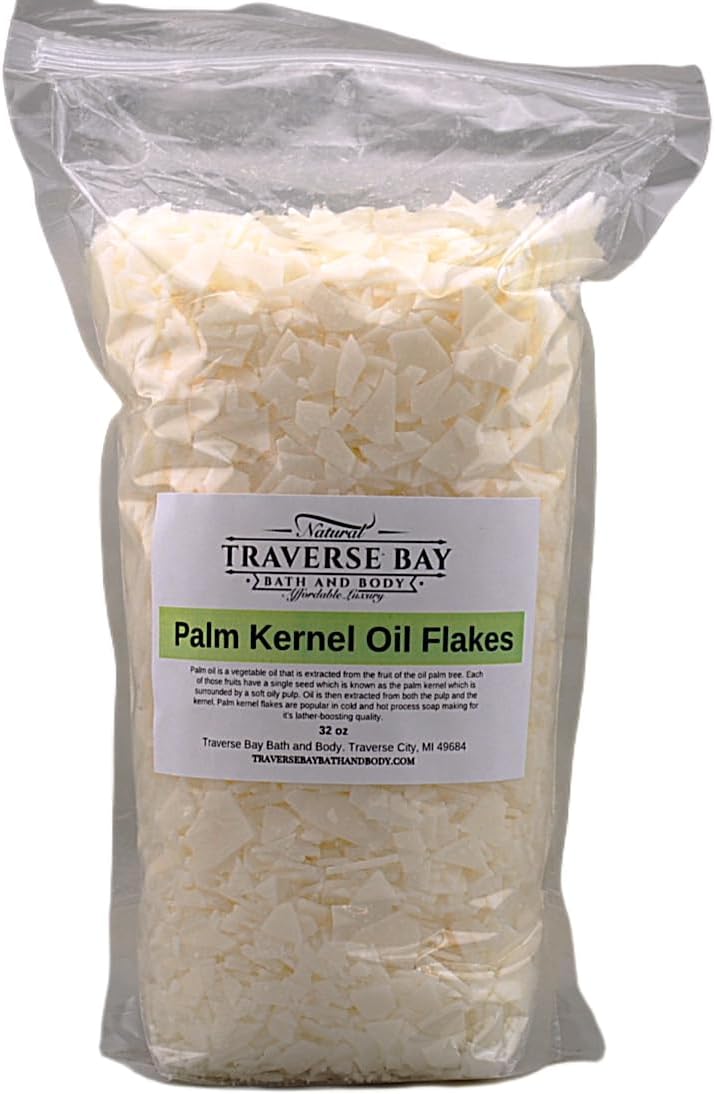 Palm Kernel Oil Flakes 32- oz. / 2LB Soap Making supply's in Stand-up Barrier Pouch All Natural.