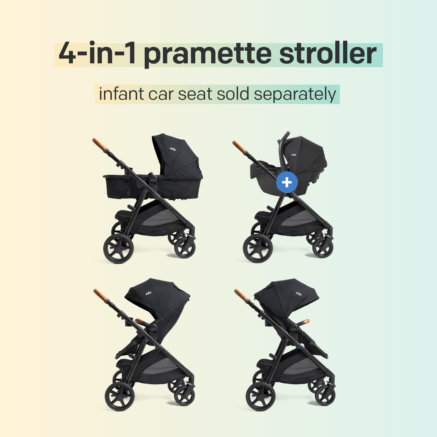 Joie Ginger and Mint Latch Travel System – 4-in-1 Travel System with Base-Free Infant Car Seat & Stroller, Built-in Latch for Easy Install and an Included All-Terrain Stroller (Shale Dark)