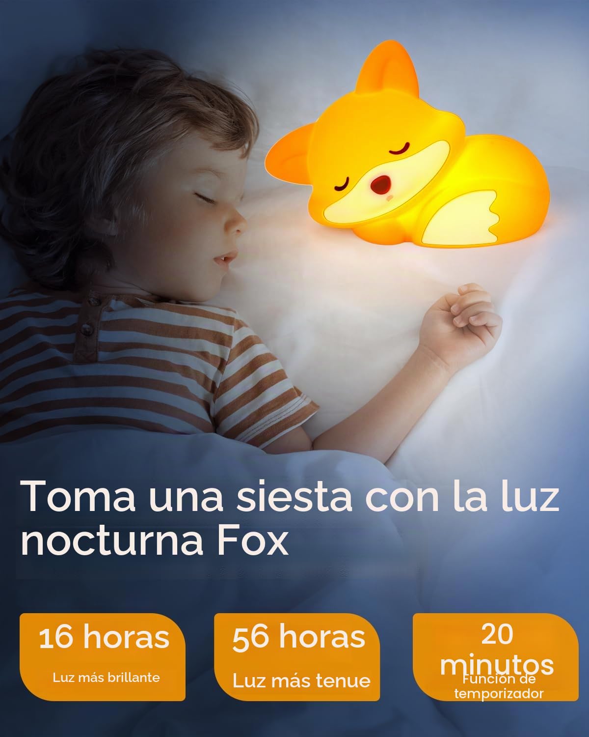 Amaredom - Lámpara Infantil Zorro de Silicona Suave, Luz Nocturna Bebé con Brillo Regulable y Apagado Automático 20 min, Regalo Único y Juguete Adorable por los Niños