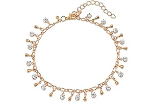 Gold Anklet for Women, Adjustable Anklet Bracelet with Cubic Zirconia Charm, Anklet...