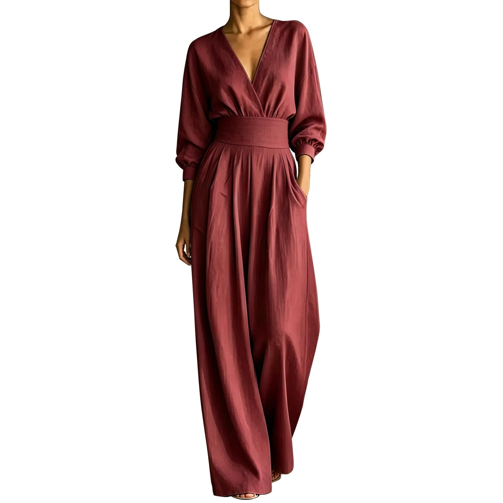 Mono elegante de manga larga ligero para evitar el calor de verano con un corte fluido casual 6