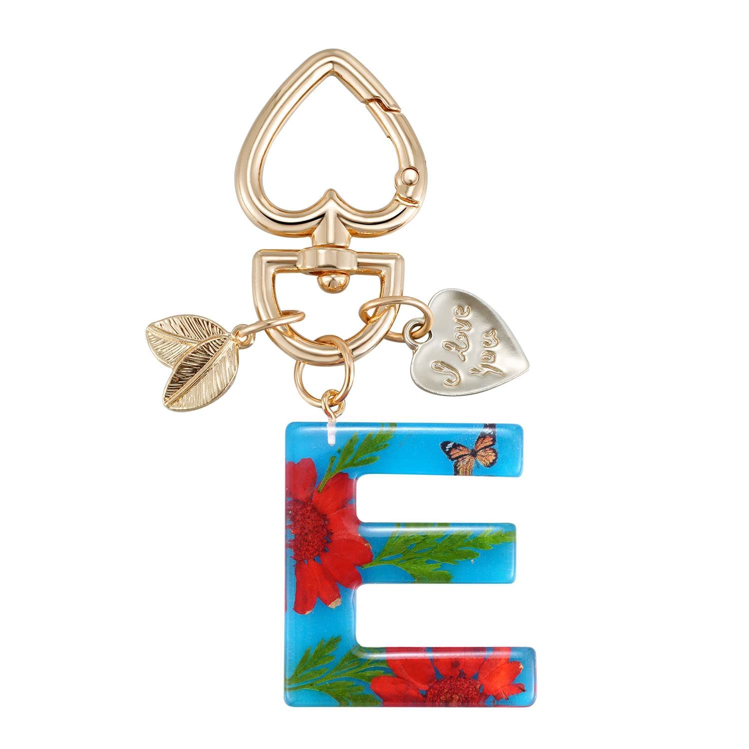 BesvatsyFlower Initial Letter Keychain, Cute Resins Alphabet Letters Key Chains for Car Keys Bag Backpack Charm