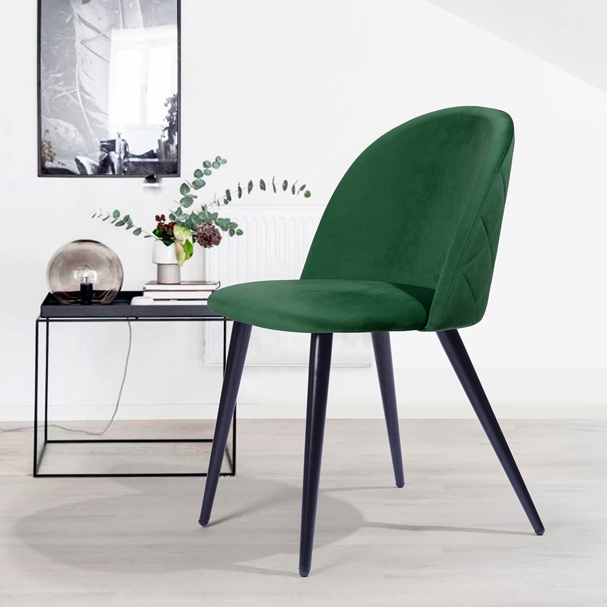 Finch Fox Romantic Vintage Dining Chairs Rustic Dark Green Velvet Cushion Seat Chair with Black Powdered Coated Metal Legs-image-37