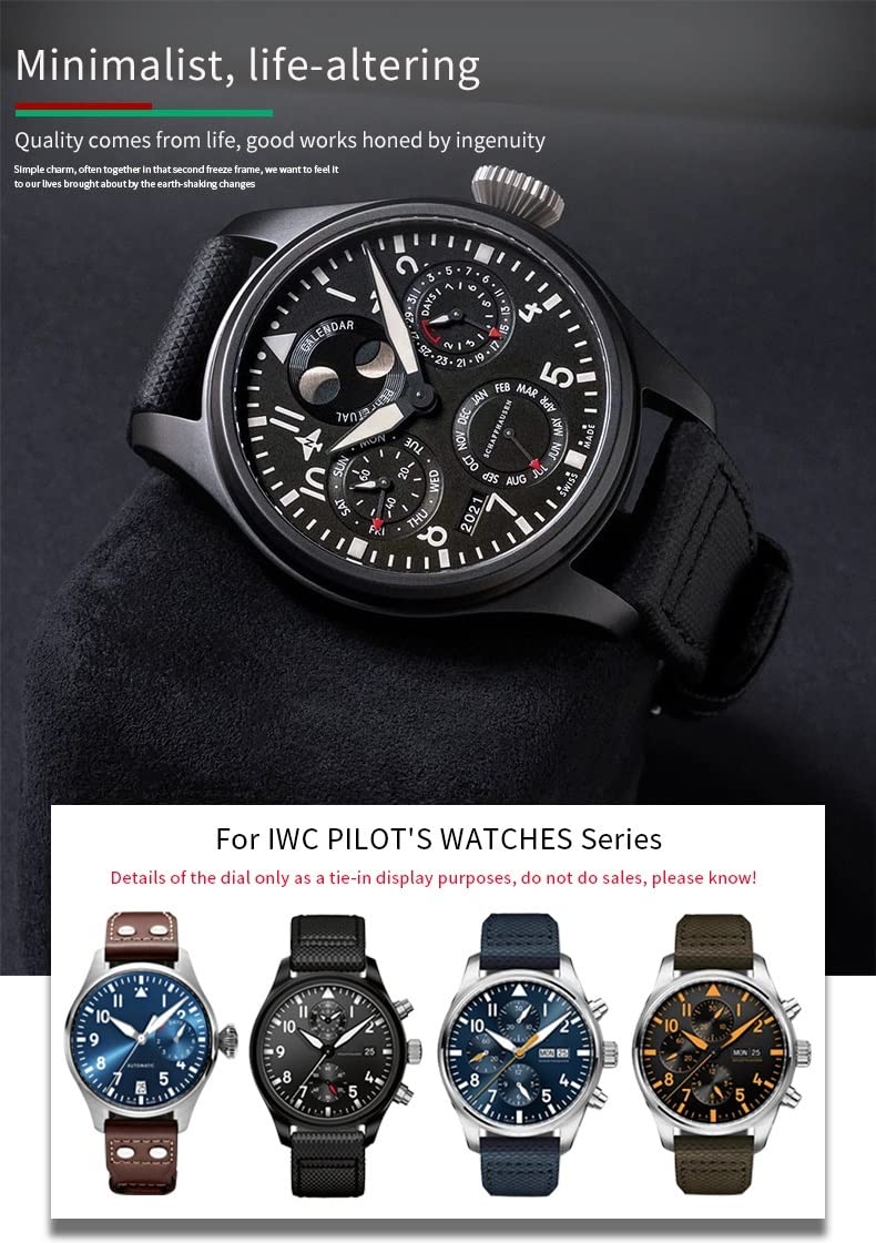 CZKE 20 mm, 21 mm, 22 mm, skórzany pasek do zegarka z włókna nylonowego, pasuje do IWC IW377729 IW389001, duży zegarek pilota, zielony, niebieski, czarny pasek do zegarka, 22mm, Agat