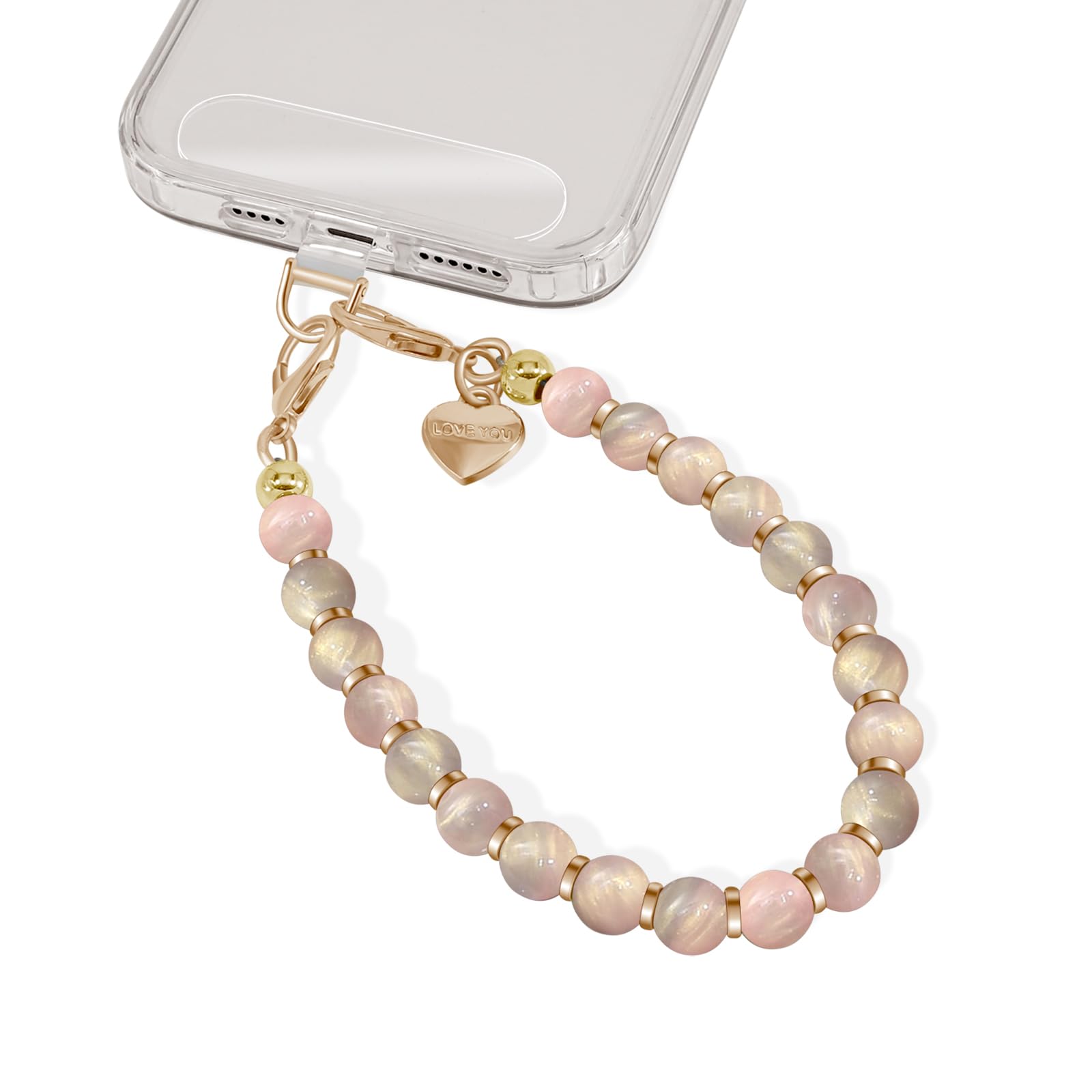 X-Lounge Phone Wrist Strap Beaded Phone Charms Hand Lanyard Strap Beaded Detachable Phone Bracelet Fashion Accessory for Women Chain Wristlet Strap for Phone Case with Clear Phone Patches
