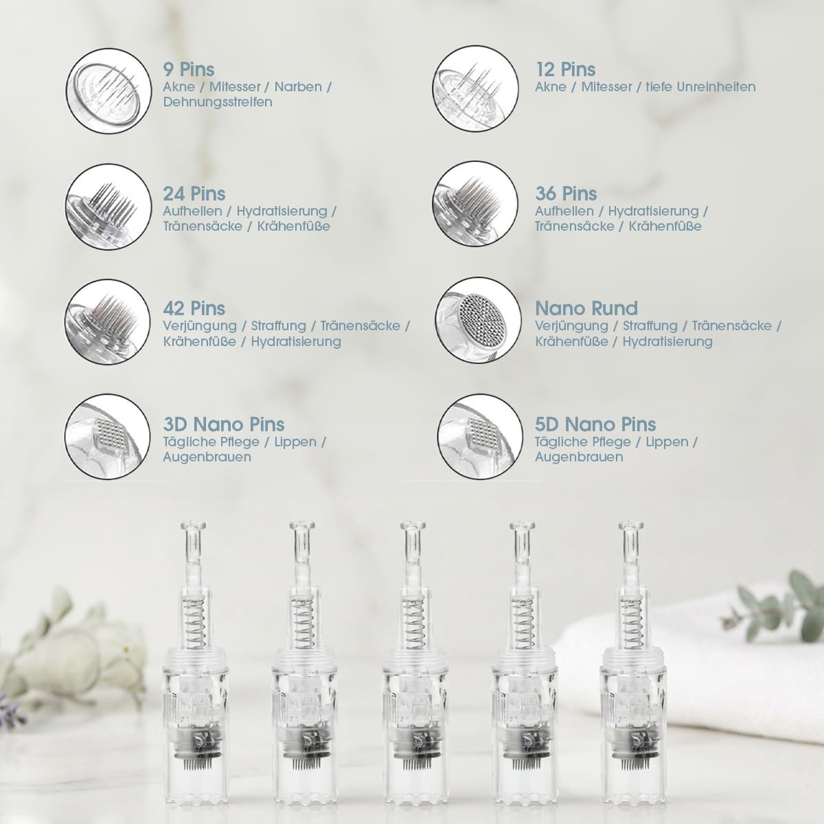 P-Beauty Dermapen M1 Cartuchos de aguja para microneedling – Cartuchos de aguja de repuesto para coche Derma Elektrik Pen M1 – Cierre de rosca WWWELLE – contra arrugas, acné y cicatrices (20 unidades