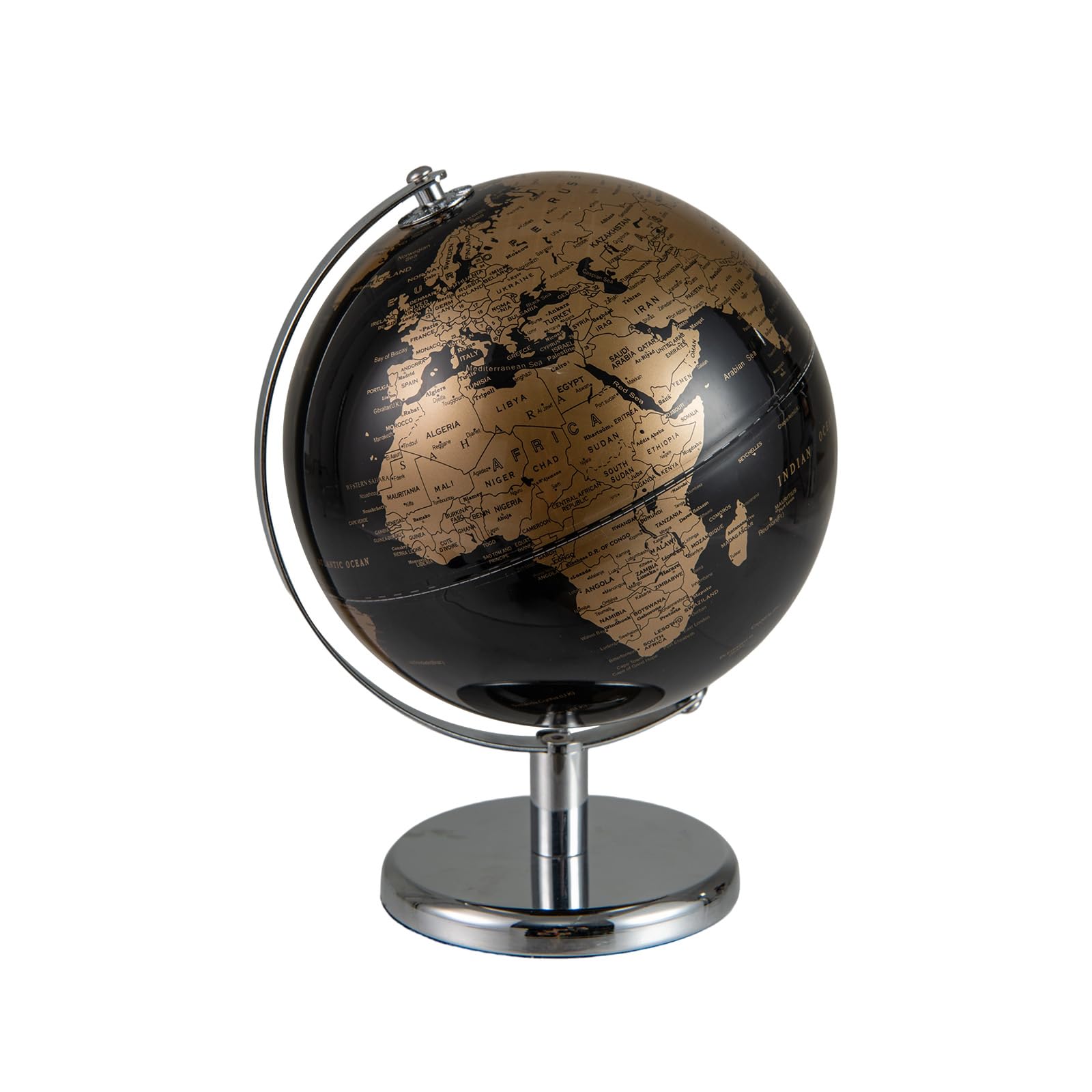 COSTWAY Mappamondo con Base, Mappamondo Accurato in l’Inglese (Dorato) | Base in Metallo, Globo Educativo 21 cm, Decorazione Moderna per Scrivania, Casa, Ufficio, Scuola