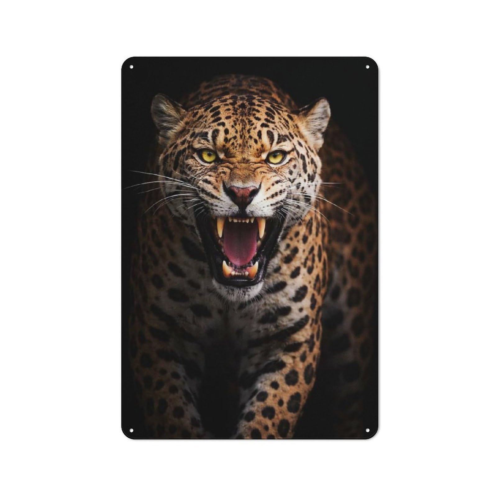 Metal Wall Sign 30x20cm Featuring Fierce Jaguar Roaring for Living Room Wall, A Decorative Gift for A Newly Furnished Living Room