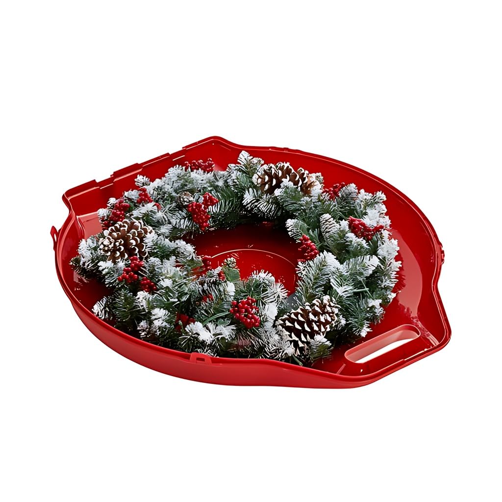 Kreher XL Weihnachtskranzbox Kranzbox Girlandenbox in Rot mit Transparenten Deckel. Ideal für Kränze mit bis zu einem Durchmesser von 55 cm! (2)