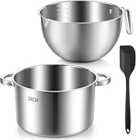 Zyghjort Stainless Steel Double Boiler Set: 3.1QT Melting Bowl with Scale, 4.5QT Pot & Silicone Spatula for Chocolate, Butter, Wax