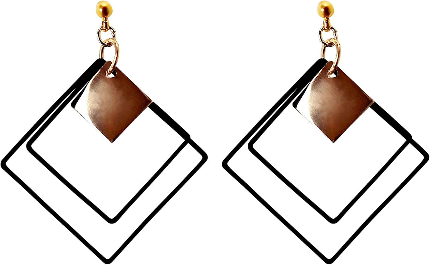 Black Square Hoop Dangle Invisible Clip On Earrings Non Pierced Gold Clip-on Earrings For Women